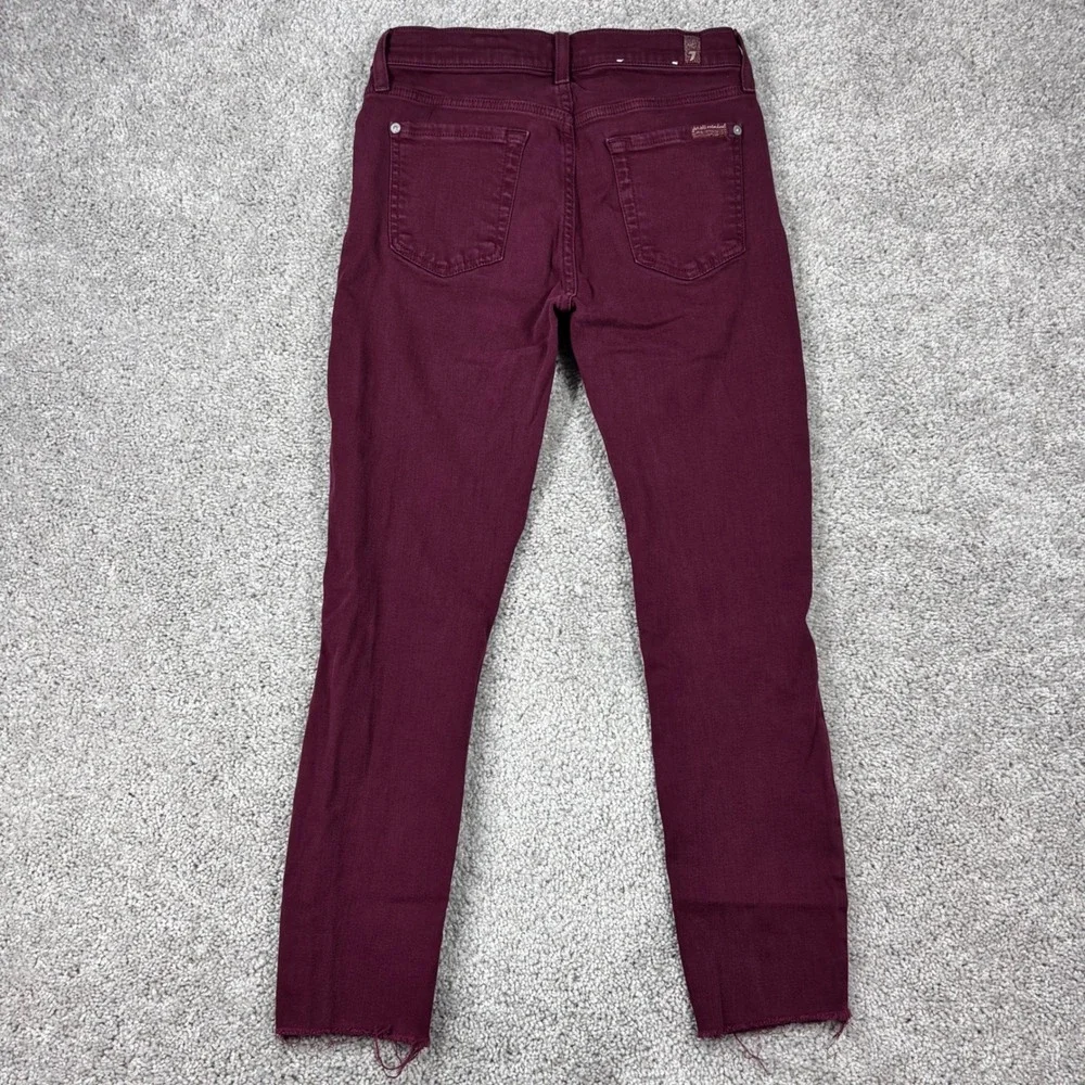 7 For All‎ Mankind The Ankle Skinny Jeans Maroon Burgundy Raw Hem Size 26 Womens